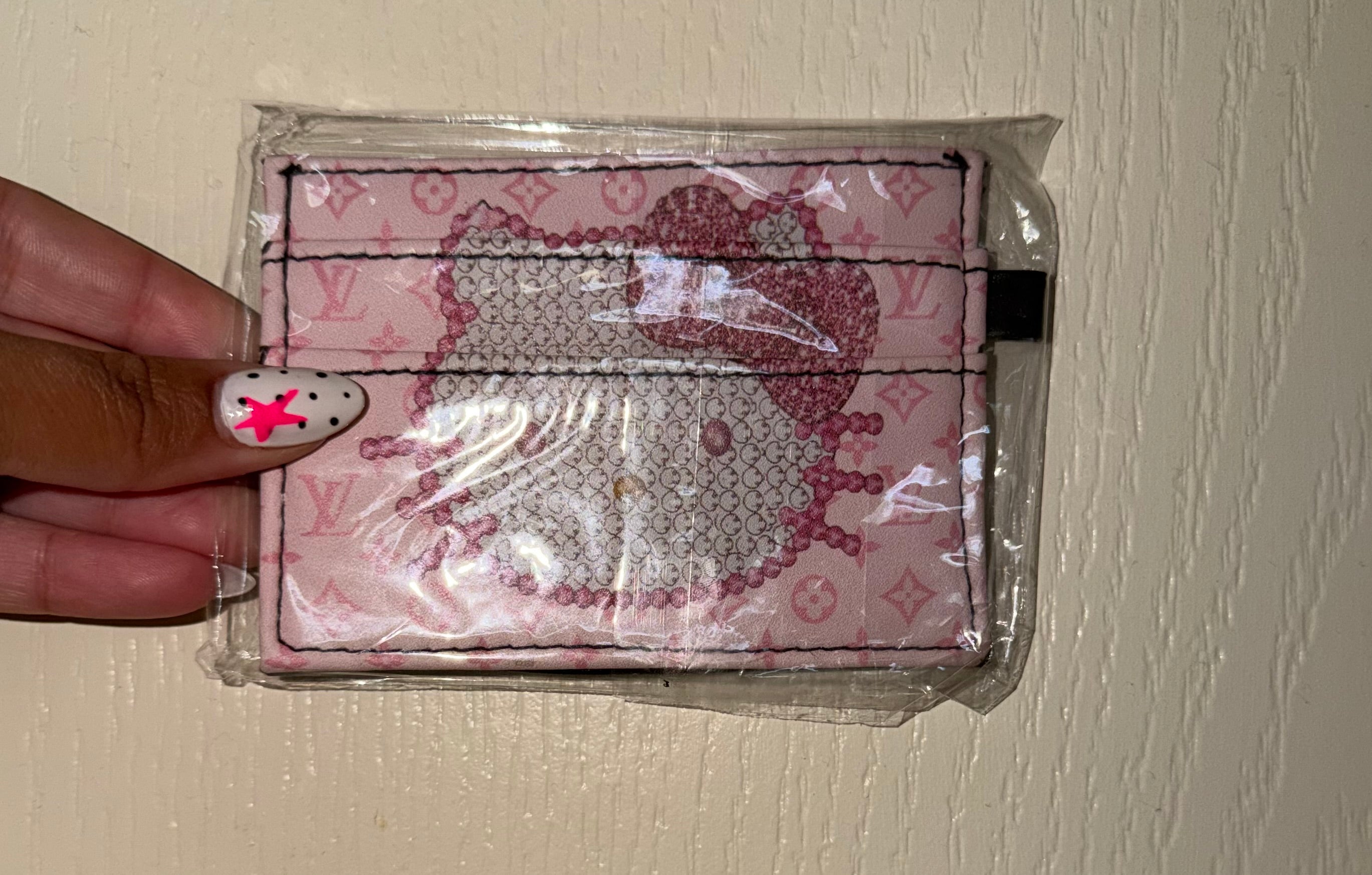 Pink lv card holder